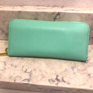 Target Aqua Faux Leather Clutch Wallet with Gold Zipper